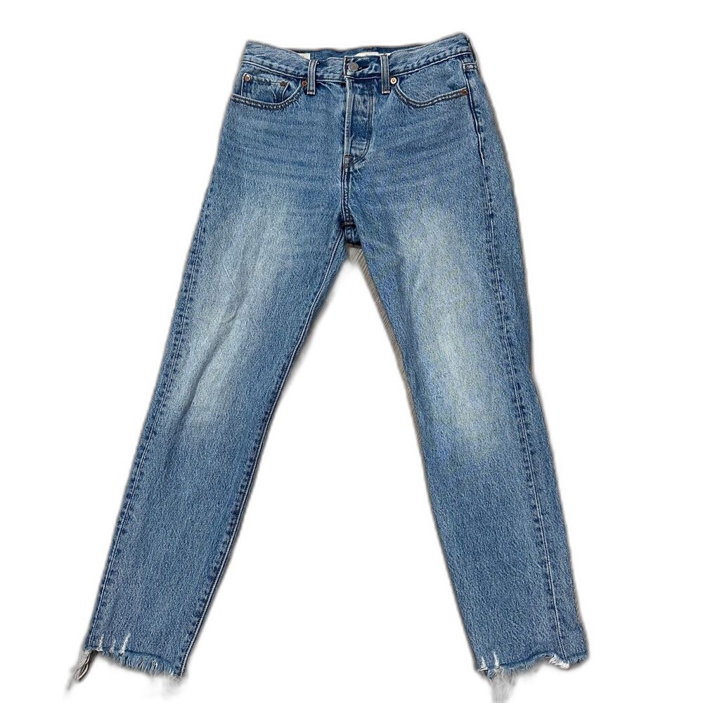 Levi's Premium Wedgie Straight Jeans Raw Hem Blue Denim Size 27